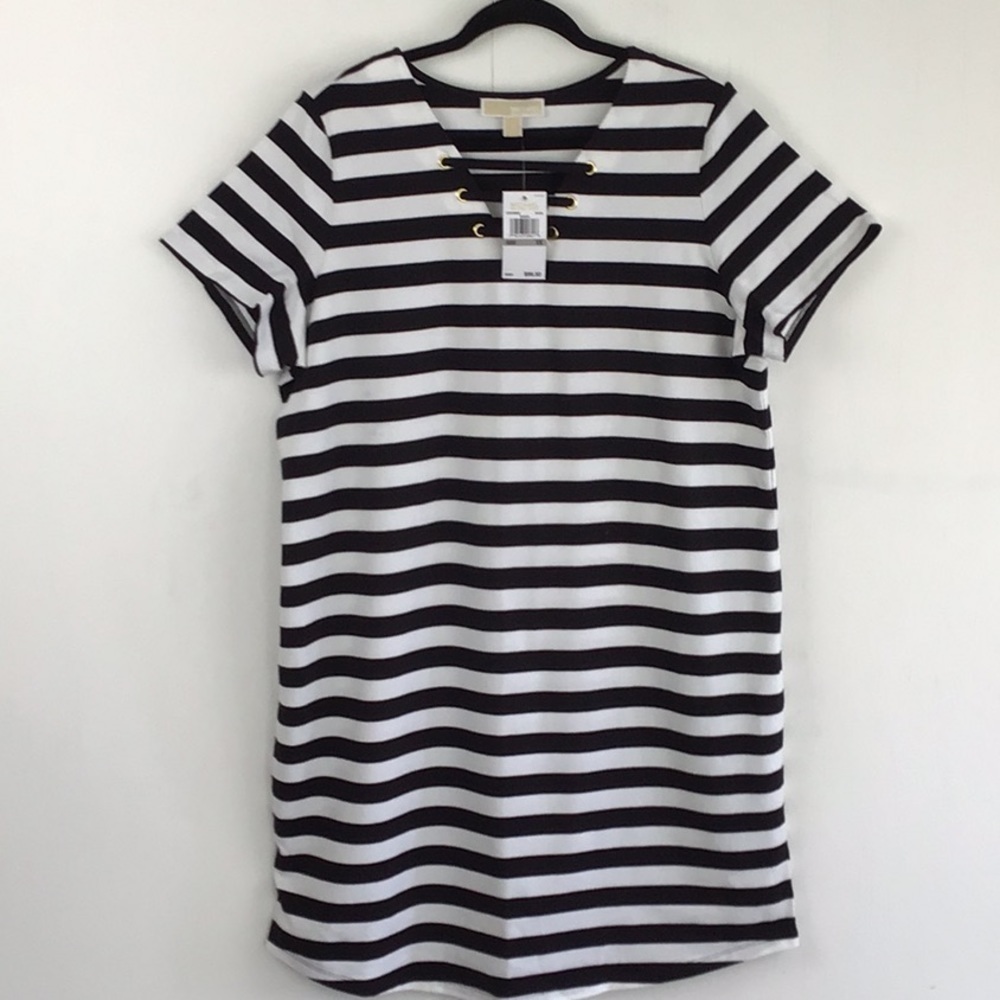 Michael Kors Basics black and white striped dress. IX NWT
